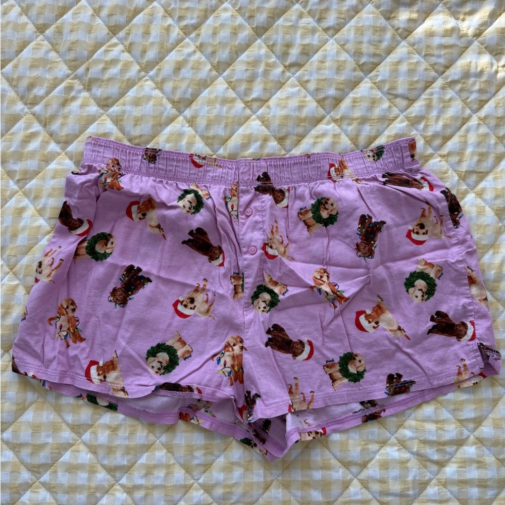 Victoria’s Secret Pink Boxer Shorts with Christmas Dog Print Large